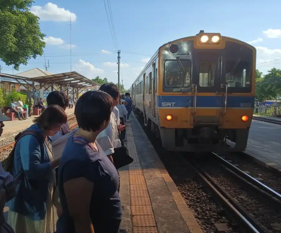 Ayutthaya Train Station with Train Arriving